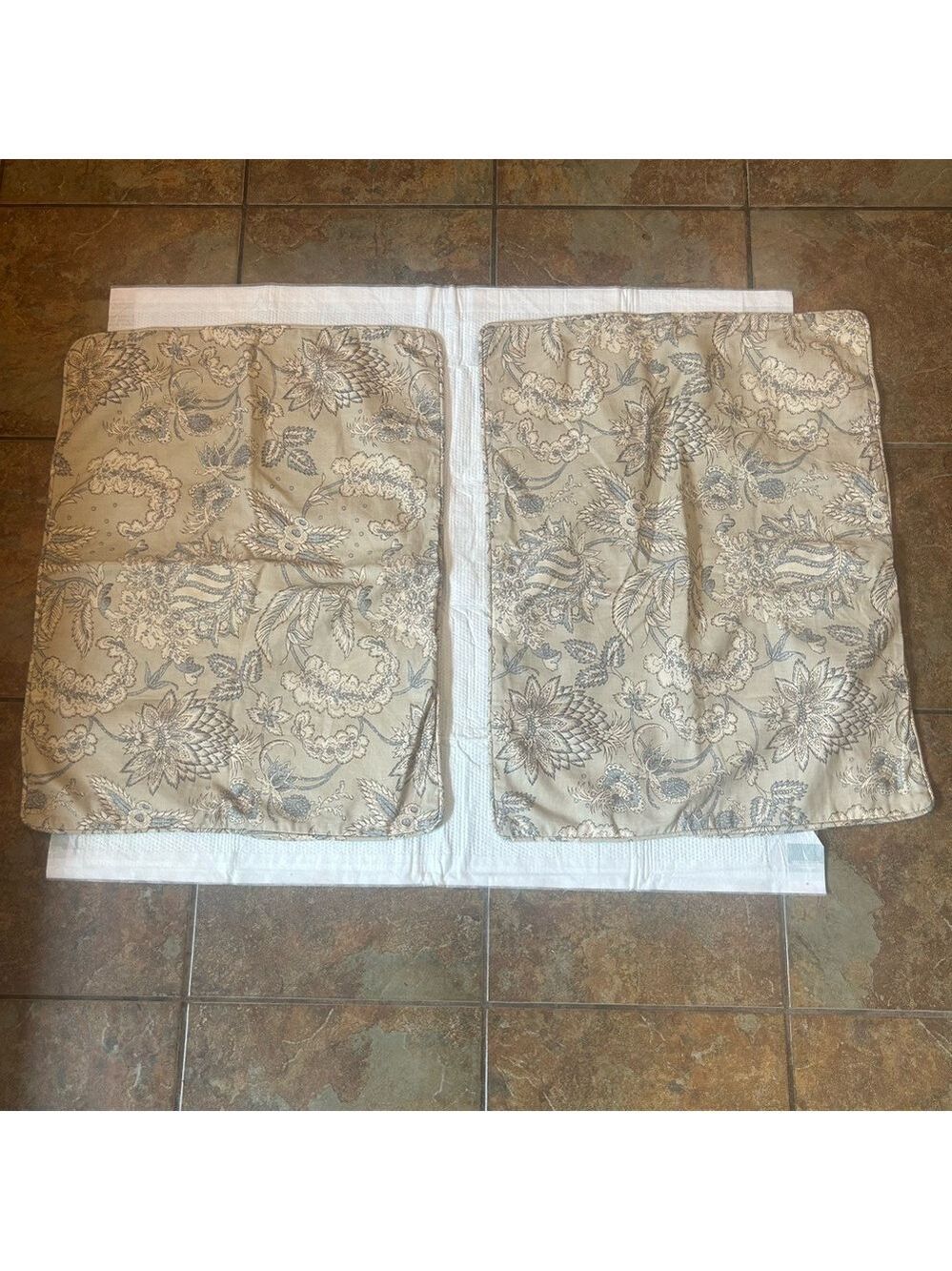 Pottery Barn Floral Pillow Shams Set 2 Cotton Linen Standard French Country